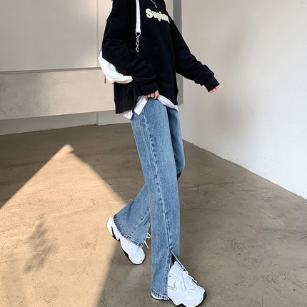 Front Slit Large Size Jeans Women's Trumpet Spring Slit Dipping Wide Leg Split Small Slit Pants