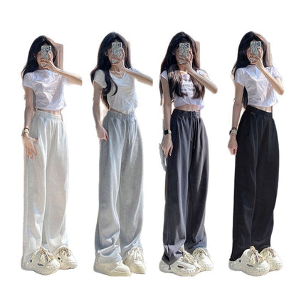 White and Gray Wide-Leg Petite Spring and Summer Straight Casual Pants High-Waisted Thin Sweatpants Sports Pants for Women