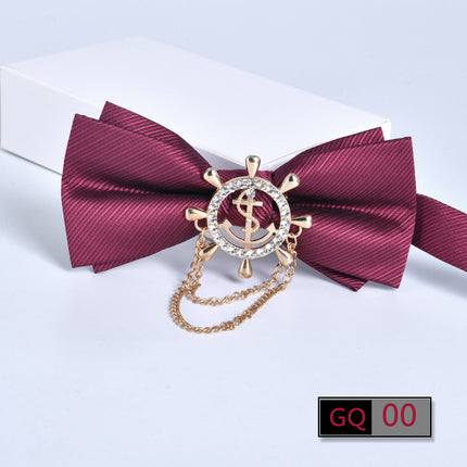 Bow tie men's formal business wine red monochrome plain diamond double flat groom wedding festive new style