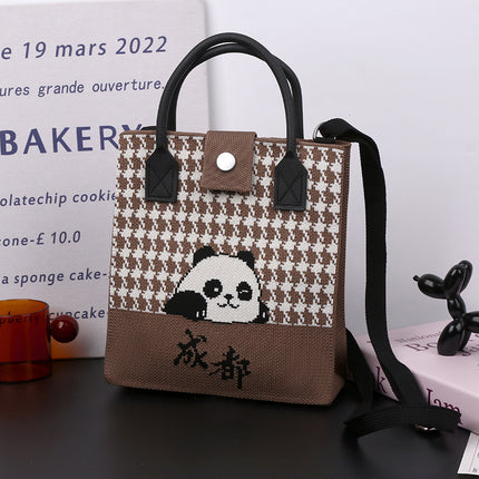 Cute Panda National Style Trendy Tote Bag Crossbody Large Handbag All-match Daily Casual Soft Rubber Handle