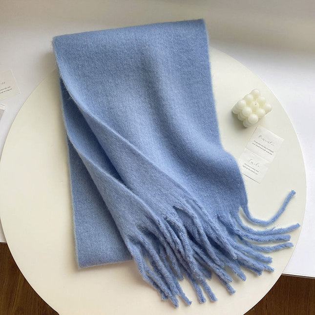 New Solid Color Mahair Scarf for Couple Winter Warm Thickened Korean-style All-match Student Long Girl Scarf