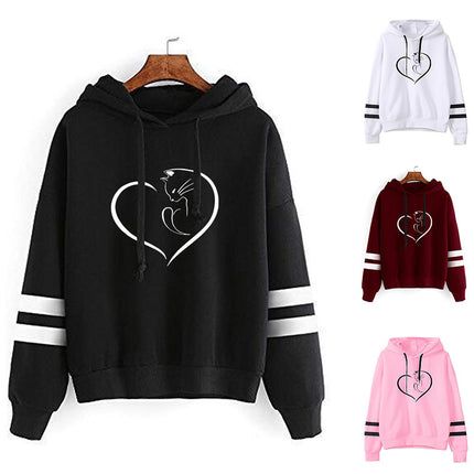 2021 AliExpress Amazon Cross-border Valentine's Day Love Cat Print Parallel Bars Hooded Wear Europe and America Autumn and Winter
