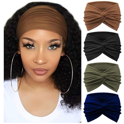 New European Women's Extra Wide Headband Large Headscarf Hair Tie Non-Slip Bohemian Elastic Hairband Twist Hair Accessory Versatile