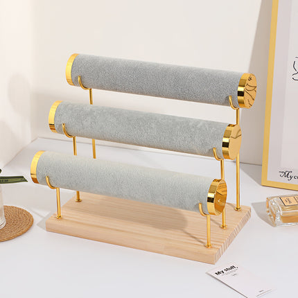 Creative Solid Wood Suede Watch Bracelet Display Rack Hair Ring Bracelet Storage Rack Counter Stepped Jewelry Jewelry Rack