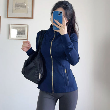 Lu Same Style Top Yoga Wear Alloy Zipper Slim Jacket Long-Sleeved Sports Casual Fitness Women's Stand-Up Collar Jacket