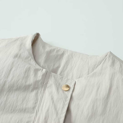 White Long-Sleeved New European and American Women's Clothing Simple Pocket Decorative Jacket Summer