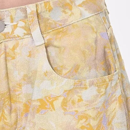 Summer Tie-Dye Printed Light Blue Wide-Leg Jeans for Women 2025 New High-Waisted Drapey Straight-Leg Petite Floor-Length Pants