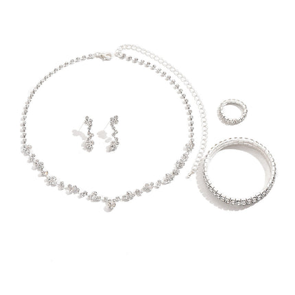 Simple Exquisite Hot-selling Claw Chain Necklace Earrings Bracelet suit Three-piece Set Full Diamond Clavicle Chain Dinner Dress Accessories