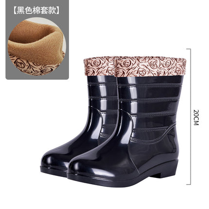 Women's Fashionable Low-rise Flat Rain Boots Cotton Rain Boots for Outer Wear Korean Style Fashionable Low-rise Women's Shoes for Kitchen Work