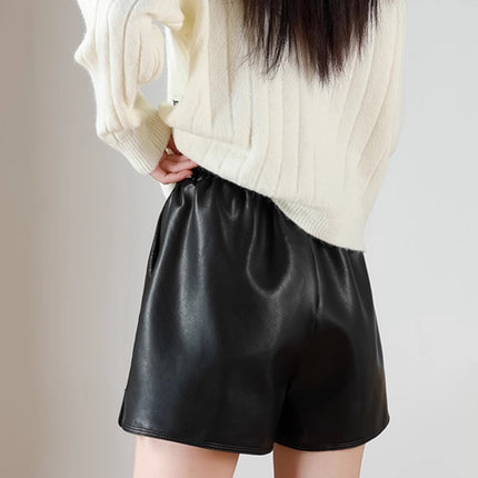 Boots Pants Korean Style Wide Leg Pants Loose Fashion Autumn and Winter High Waist Slimming PU Leather Pants Outer Wear New Casual Shorts for Women