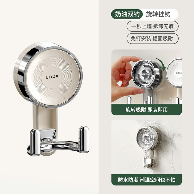 Rotary suction cup hook strong vacuum non-punching sticky hook bathroom seamless toilet removable double hook