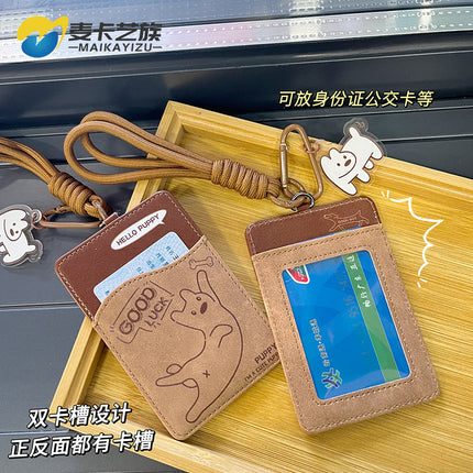 Creative Dachshund Leather Card Set Student Campus Meal Card Identity Card Bus Subway Certificate Protection Set Bag Hanging
