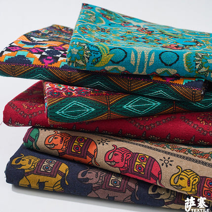 Hemp Cotton Digital Printed Fabric Yunnan Lijiang Retro Bohemian Fabric Hotel Pillow Bar Tablecloth