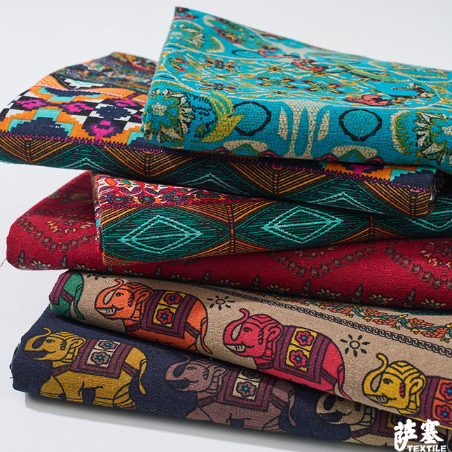Hemp Cotton Digital Printed Fabric Yunnan Lijiang Retro Bohemian Fabric Hotel Pillow Bar Tablecloth