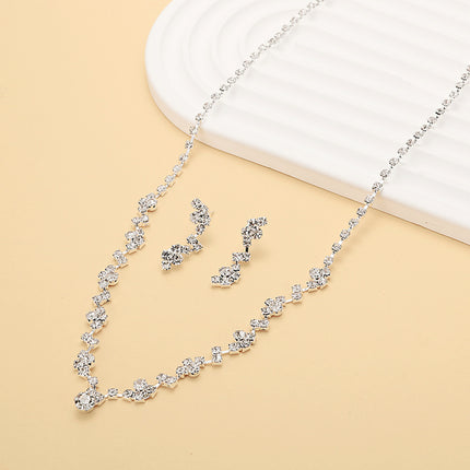 Wedding Fashion Hot Selling Jewelry suit European and American Temperament Gold and Silver Diamond Necklace Bracelet Earrings suit