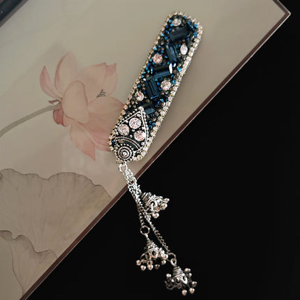 Blue Diamond Bell Tassel Hairpin Women's High-End Exquisite Hair Accessories Hairpin Ancient Style Headdress Clip Bangs Clip Bb Clip