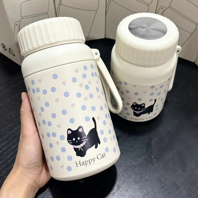 Cartoon cute high-value large-capacity new thermos stainless steel outdoor sports portable rope coffee cup