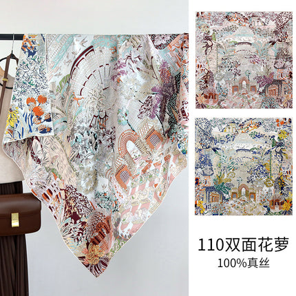 Chinese Style Double-sided Two-color Silk Flower Jacquard 110 Large Square Scarf Expensive Silk Scarf Shawl Gift Giving High-end Scarf