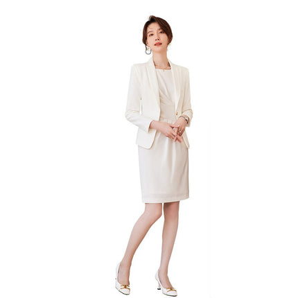 Spring and Autumn New Fashion White Collar Suit Work Clothes Design Sense Ladies Dress Broadcasting Host Dress OL