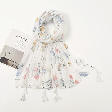 Fresh and Elegant Red Petal Mixed Printed Tassel Gauze Women's Cotton and Linen Scarf Travel Decorative Shawl