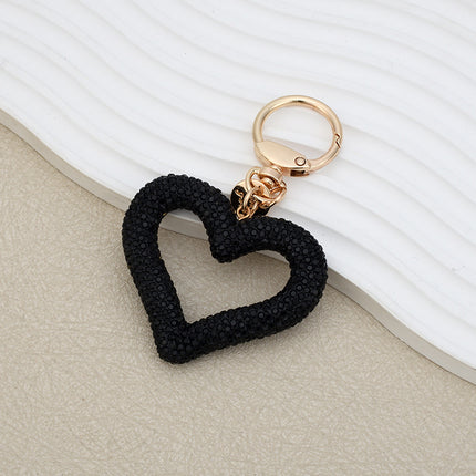 Hollow Full Diamond Heart Keychain Car Hanging Love Car Key Chain Portable Headset Bag Pendant