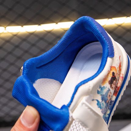 Nezha Ao Bing Children's Cartoon Sports Shoes Summer New Breathable Single Mesh Sneakers Soft Sole Non-Slip Girls' White Shoes