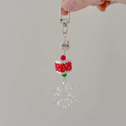 Christmas Beaded Mobile Phone Lanyard Christmas Cute School Bag Hanging Keychain Snowflake Pendant