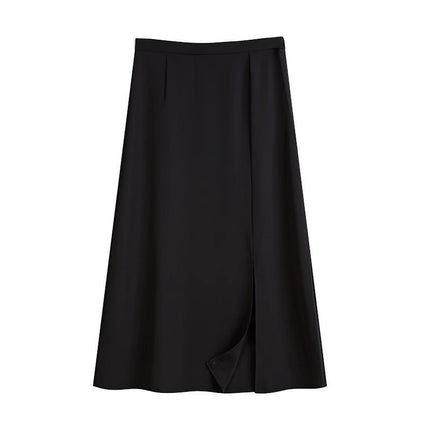 Mid -2024 Spring Slimming High Waist A- Line Skirt Long Skirt Women's Early Spring Split Loose Hip Pack New Style