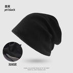 Waffle knit slouchy beanie - jet black / Head circumference (52cm-59cm)