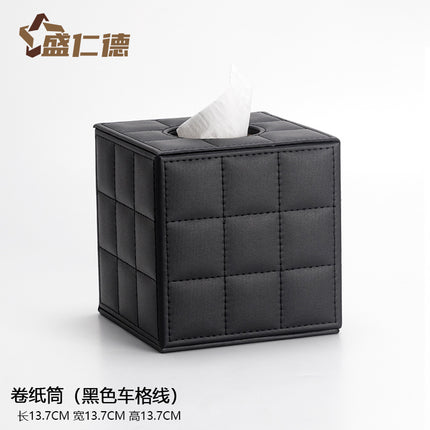 Leather Square Roll Paper Box Leather Household Paper Roll European Creative Tissue Box Hotel Living Room Guest Room Roll Paper Box