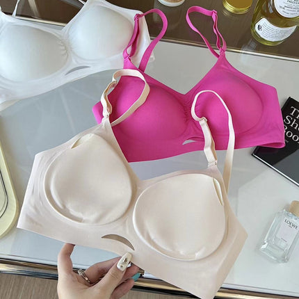 Summer Outer Expansion U-Shaped Back Bra for Women Without Rims, Sexy Shoulder Straps, Cross Halter Style, Jelly Peach Soft Support