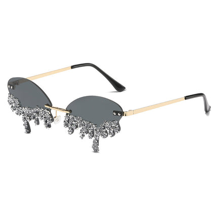Cross-border New European and American Borderless Diamond-encrusted Angel Tears Sunglasses Spice Girls Street Shooting Cool Personality Funny Sunglasses
