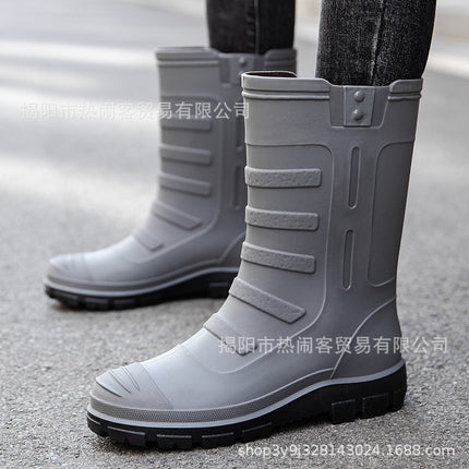Jundeng Mid-tube British Men's Rain Boots Outdoor Fashion Set-up Men's Waterproof Boots Cowboy Mid-tube Boots Travel Replacement Rubber Shoes