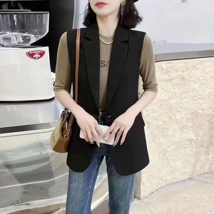 2025 Women's Blazer Vest Spring and Autumn Petite Loose Sleeveless Waistcoat Vest Outerwear