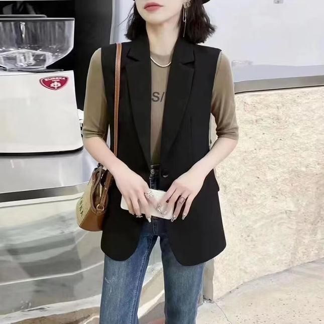 2025 Women's Blazer Vest Spring and Autumn Petite Loose Sleeveless Waistcoat Vest Outerwear