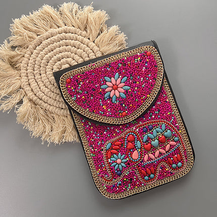 Bohemian Women's Mobile Phone Bag Xinjiang Inner Mongolia Yunnan Tourist Souvenirs Retro Heavy Industry Rice Bead Shoulder Bag