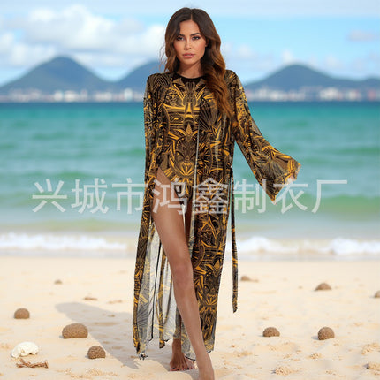 2025 European and American Cross-Border One-Piece Bikini Купальник Russian Long-Sleeved Cover-Up Sun Protection Clothing