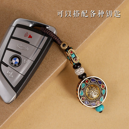 Nepal Retro Car Keychain Bodhi Pendant High-grade Ping An Brand Good Luck Creative Hanging Ornaments Handmade Chain for Men and Women