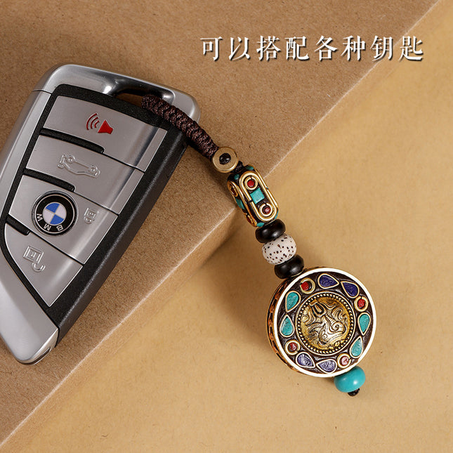 Nepal Retro Car Keychain Bodhi Pendant High-grade Ping An Brand Good Luck Creative Hanging Ornaments Handmade Chain for Men and Women