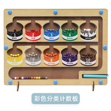 Children's Wooden Magnetic Pen Cognitive Early Education Maze Digital Color Classification Counting Board Bead-Moving Educational Toy
