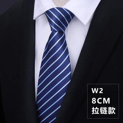 Dress Business Tie Men's and Women's Groom Wedding Black Zipper Korean Narrow No Lazy Striped Bow Tie Plaid