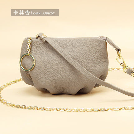 New pleated coin purse storage bag women's leather soft cowhide fashion portable crossbody chain small wallet mini