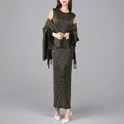 High-grade banquet tassel one-step vest dress two-piece cross-border European and American women's fashionable elegant dress