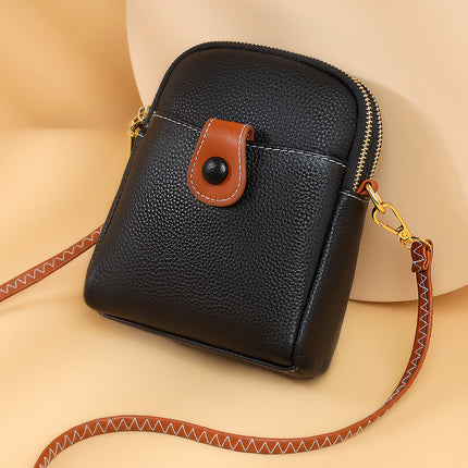 First-Layer Cowhide Mobile Phone Coin Purse Women's 2024 Summer New High-End Simple Women's Casual Crossbody Bag