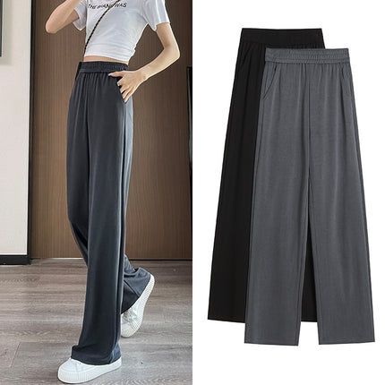 Tiktok Net red hot sale ice silk wide-leg pants women's summer high waist draping copper ammonia silk casual straight sun protection mop pants