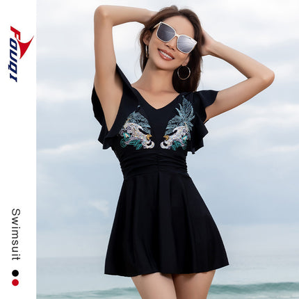 New Swimwear Women's Slim Belly Covering Skirt Swimwear Gather-up Conservative plus size Swimwear Hot Spring Swimwear