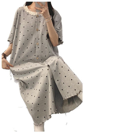 Maternity Dress with Breast Pads, Pure Cotton Short-Sleeved Maternity Nightgown, Thin Cardigan, Maternity Room, Lactation Period, Postpartum Period, Summer Dress