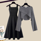 Gray top + black dress two-piece set / M recommendation 40-50kg