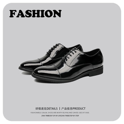 Korean Style Triple Joint Black Soft Face Wedding Shoes for Groom 2023 Summer New Youth Dress Business Suit Leather Shoes