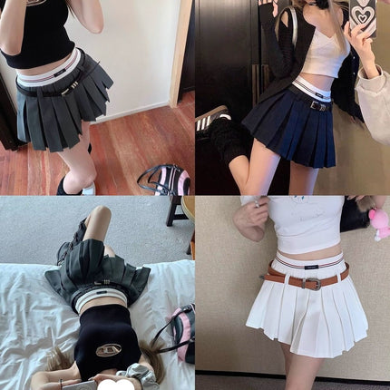 College Style Pleated Skirt Women's Autumn and Summer Sexy White Slim High-Waisted A-Line Skirt Petite Short Skirt Ins